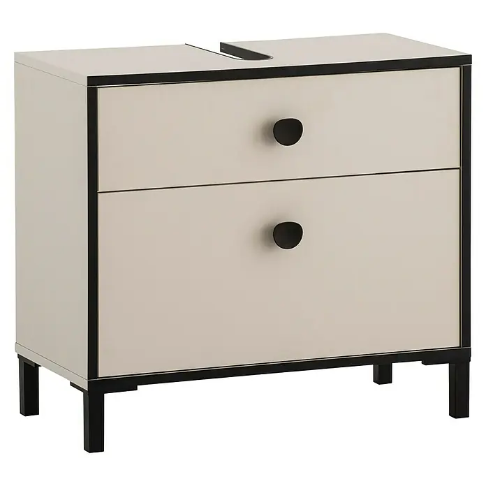 Schildmeyer Edda Waschtischunterschrank - B x T x H: 65 x 33 x 60 cm, Beige/Schwarz, Matt, 2 Schubladen - Elegantes Sideboard mit zwei Schubladen, cremefarbenen Fronten und schwarzen Akzenten. Perfekt für stilvolle Aufbewahrung.