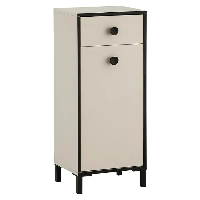 Schildmeyer Edda Midischrank - B x T x H: 40 x 33 x 96,4 cm, Beige/Schwarz, Matt - Dieser moderne Nachttisch mit zwei Schubladen und schwarzen Knöpfen bietet stilvollen Stauraum für jedes Schlafzimmer.