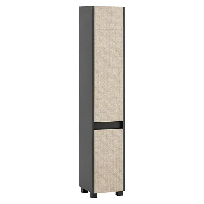 Schildmeyer Sander Hochschrank - B x T x H: 30 x 33 x 164,5 cm, Anthrazit/Canasta, Matt - Ein moderner Kleiderschrank mit zwei Türen, die mit einem hellen, texturierten Stoff bespannt sind. Der Schrankrahmen ist in einem dunklen Grau gehalten.