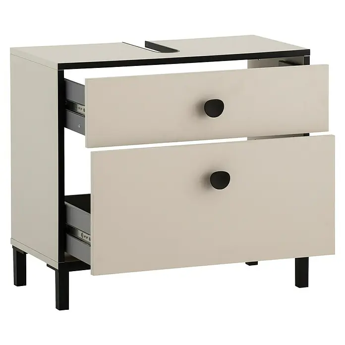 Schildmeyer Edda Waschtischunterschrank - B x T x H: 65 x 33 x 60 cm, Beige/Schwarz, Matt, 2 Schubladen - Ein moderner Badezimmerschrank mit zwei Schubladen in neutraler Farbe, perfekt für stilvolle Badaufbewahrung.