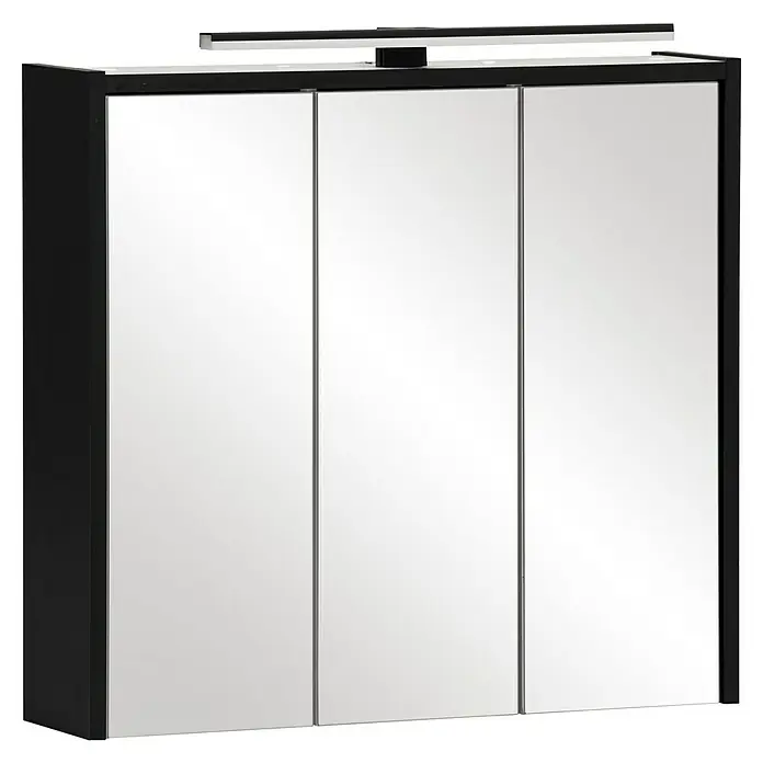 Schildmeyer Emmi LED-Spiegelschrank - B x H: 65 x 62,7 cm, Schwarz - Hier ist ein Spiegelschrank mit drei Türen und einer schwarzen Umrandung, der durch sein schlichtes Design besticht. Er bietet optimalen Stauraum.