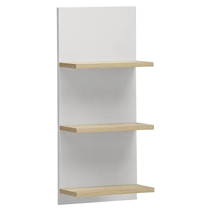 Schildmeyer Emmi Badregal - L x B x H: 17,5 x 30,3 x 70,2 cm, Weißeiche/Weiß - Regal mit drei Holzregalen und weißer Rückwand. Das schlichte Design passt gut in moderne Wohnräume und bietet viel Stauraum.