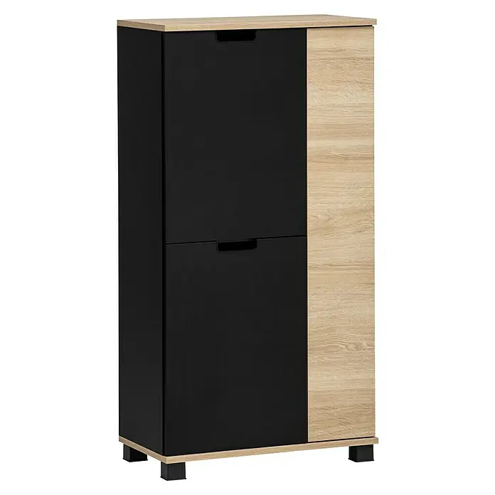 Schildmeyer Emmi Highboard - B x T x H: 60 x 32,6 x 117 cm, Schwarz/Eiche, Matt - Elegante Schuhkommode in Schwarz und Holzoptik. Die Kommode bietet praktischen Stauraum für Schuhe und fügt sich stilvoll in jeden Flur ein.
