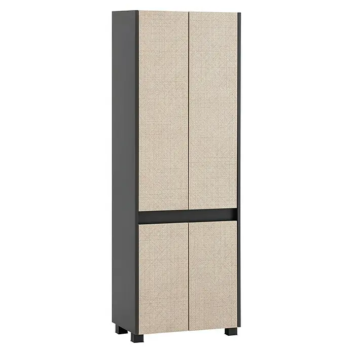 Schildmeyer Sander Hochschrank - B x T x H: 57 x 33 x 164,5 cm, Anthrazit/Canasta, Matt - Elegantes Garderobenmöbel mit vier strukturierten Türen und schlichtem, dunklem Rahmen. Ideal für moderne Flure und Eingangsbereiche.