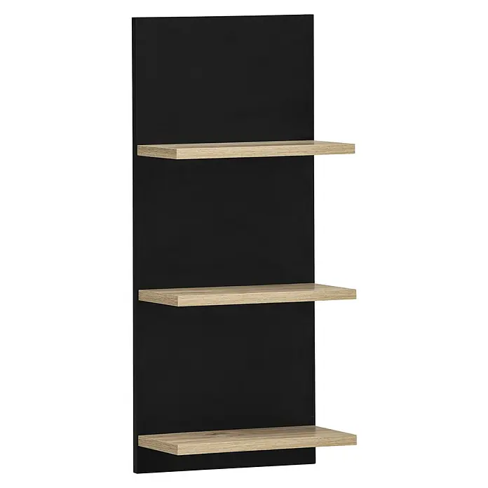 Schildmeyer Emmi Badregal - L x B x H: 17,5 x 30,3 x 70,2 cm, Weißeiche/Schwarz - Schwarzes Regal mit drei hellen Holzregalböden. Das Regal bietet Stauraum und Ablagefläche in einem modernen Design.