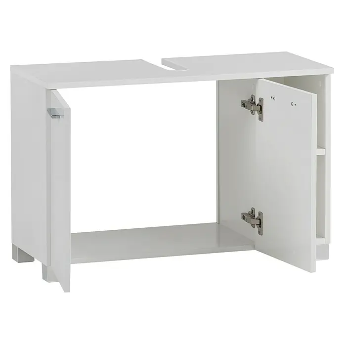Schildmeyer Dorina Waschtischunterschrank - B x T x H: 80 x 32 x 53 cm, Weiß, Glanz - Ein weißer Waschbeckenunterschrank mit offenen Türen, der Stauraum und Funktionalität in jedem Badezimmer bietet.
