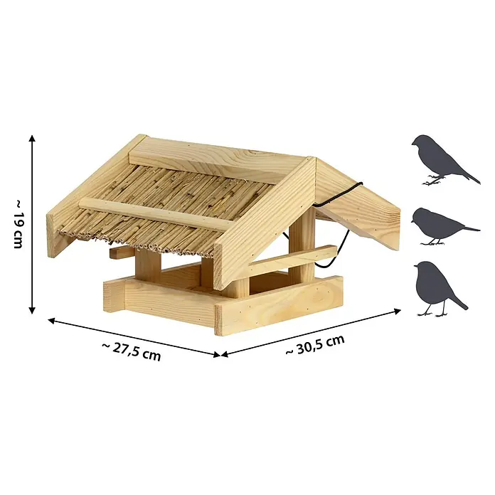 Dobar Vogelhaus Torshavn - Holz, Natur - Holz Vogelhaus mit Strohdach und schwarzer Aufhängungsschnur, einladend für gefiederte Besucher im Garten.