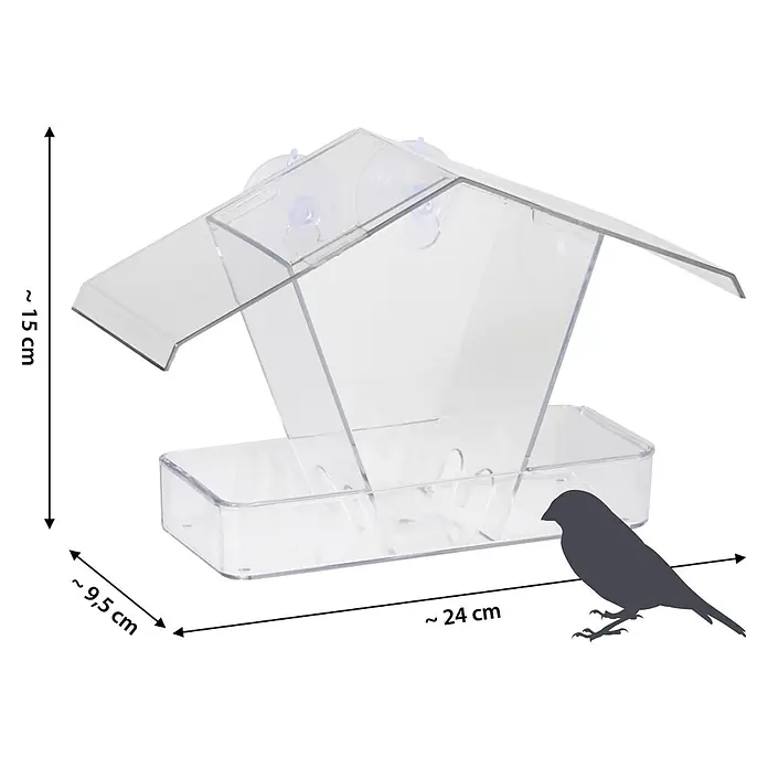 Dobar Vogelhaus - 24 x 9,6 x 15 cm, Holz, Transparent - Klare Vogelhaus-Ansicht mit Saugnäpfen zur Befestigung am Fenster. Ideal für Naturbeobachtungen und Vogelfreunde.