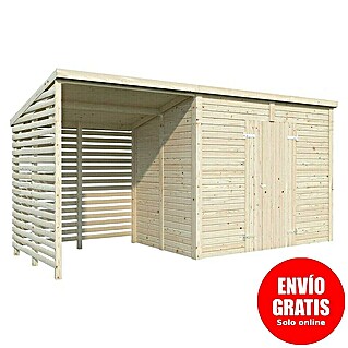 Palmako Caseta de jardín con leñero Leif (Medidas ext. (An x Pr): 467 x 187 cm, Madera, Natural)