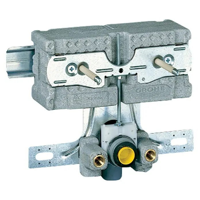Grohe Uniset Bidet-Montageelement - 12,5 x 35 x 36 cm - Eine Grohe Installationsbox mit grauer Isolierung und silbernen Halterungen für eine einfache und sichere Wandmontage.