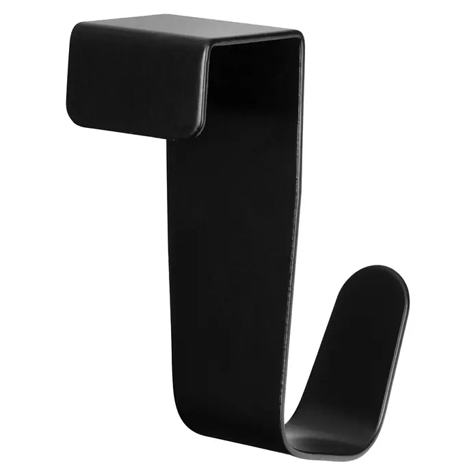 Walteco Türhaken - L x B x H: 25 x 64 x 70 mm, 2 Stk. - Nahaufnahme eines stilvollen schwarzen Türhängers, ideal zur platzsparenden Aufbewahrung und Organisation im Haushalt.