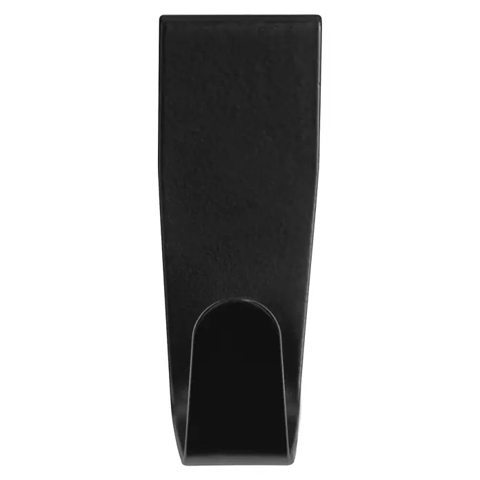 Walteco Türhaken - L x B x H: 25 x 64 x 70 mm, 2 Stk. - Nahaufnahme eines schwarzen, rechteckigen Kleiderhakens mit abgerundetem Hakenende, ideal für die Wandmontage und platzsparende Aufbewahrung.