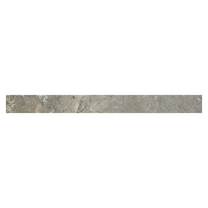 Sockelfliese Tivoli Stone - 5,5 x 59,7 cm, Smoke - Grauer, strukturierter Steinzeugfliesen-Hintergrund. Die Oberfläche ist rau und weist subtile Farbunterschiede auf. Ideal für Texturen.