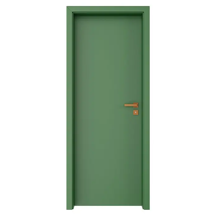 GetaDoor Getalit Türzarge FM8237 - 735 x 1.985 mm, Wandstärke: 125 mm, DIN Anschlag: Rechts, Edeltanne - Eine grüne Innentür mit einem eleganten bronzefarbenen Türgriff und Schloss, ideal für ein modernes Zuhause.