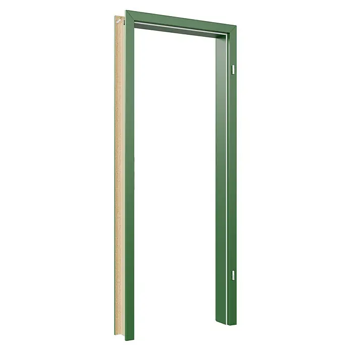 GetaDoor Getalit Türzarge FM8237 - 735 x 1.985 mm, Wandstärke: 185 mm, DIN Anschlag: Rechts, Edeltanne - Grüner Türrahmen mit Holzinnenrahmen. Ideal für moderne Wohnräume, bietet er eine robuste und stilvolle Lösung.