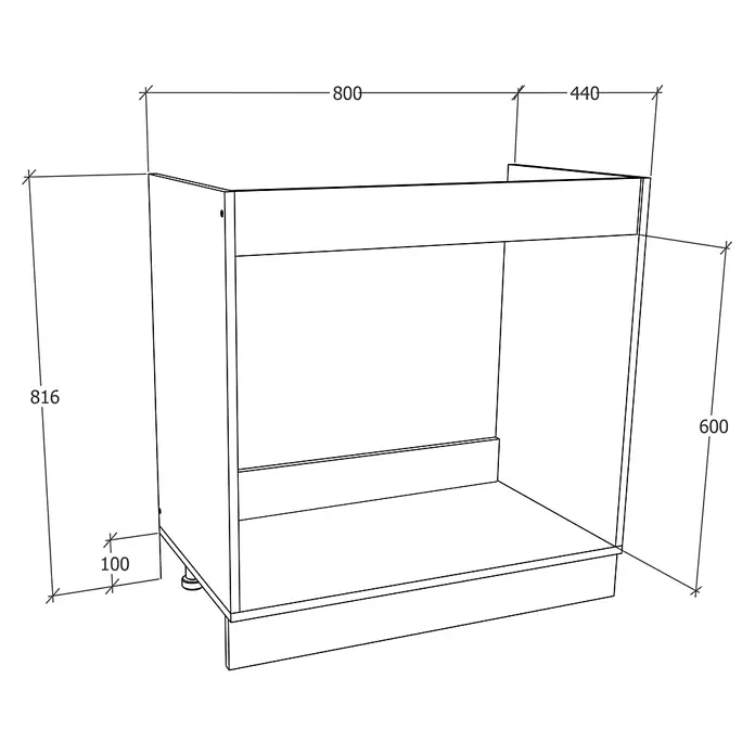 VCM Esilo Spülenunterschrank - 46 x 80 x 82 cm, Anthrazit - Schemazeichnung eines Badezimmerschranks mit Maßangaben zur Visualisierung der Größe des Produkts.