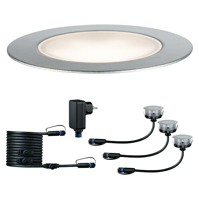 Paulmann Plug & Shine LED-Gartenspot-Set FloorSilber, IP65, 1,3 W, Durchmesser: 7 cm, 3 Stk. Front View