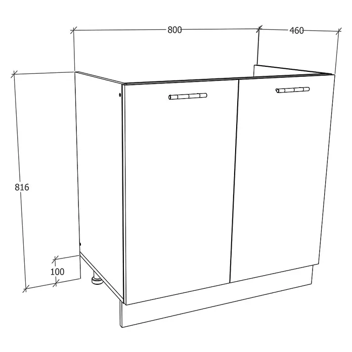 VCM Esilo Spülenunterschrank - 46 x 80 x 82 cm, Anthrazit - Bild einer stilvollen Küchenzeile mit zwei Türen, klaren Linien und Griffen, die modernes Design verkörpern.