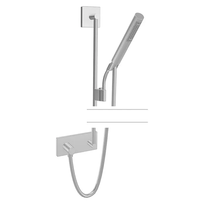 Hansa Living Brausegarnitur - Art Strahl: Intensiver Duschregen, Chrom - Produktabbildung einer eleganten, modernen Duschgarnitur in Silber mit Handbrause, Halterung und Schlauch. Stilvolles Design für Badezimmer.