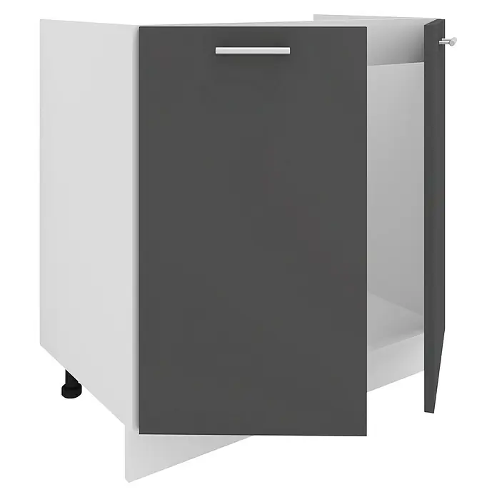 VCM Esilo Spülenunterschrank - 46 x 80 x 82 cm, Anthrazit - Ein moderner Küchenschrank mit grauem Frontteil und silbernem Griff, ideal für jede stilvolle Kücheneinrichtung.