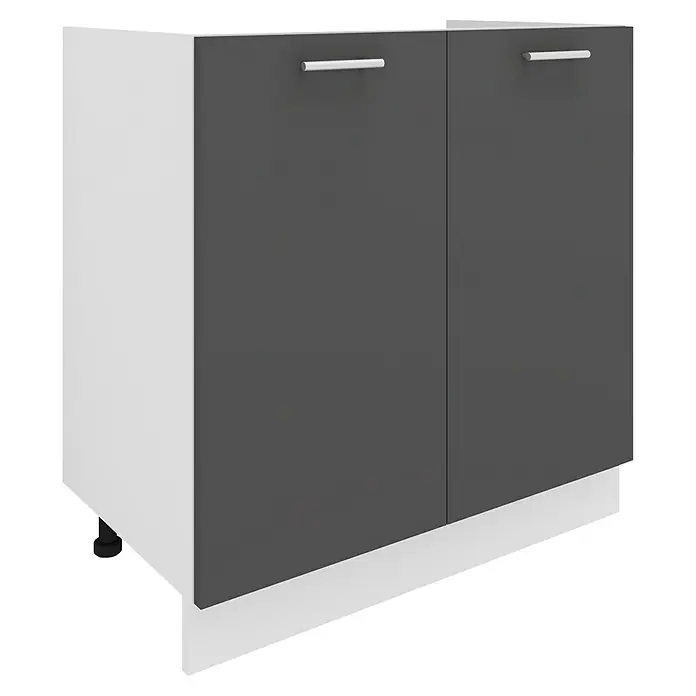VCM Esilo Spülenunterschrank - 46 x 80 x 82 cm, Anthrazit - Ein moderner weiß-grauer Küchenschrank mit zwei Türen und schlichten Griffen. Perfekt für jede moderne Küche und einfache Montage.