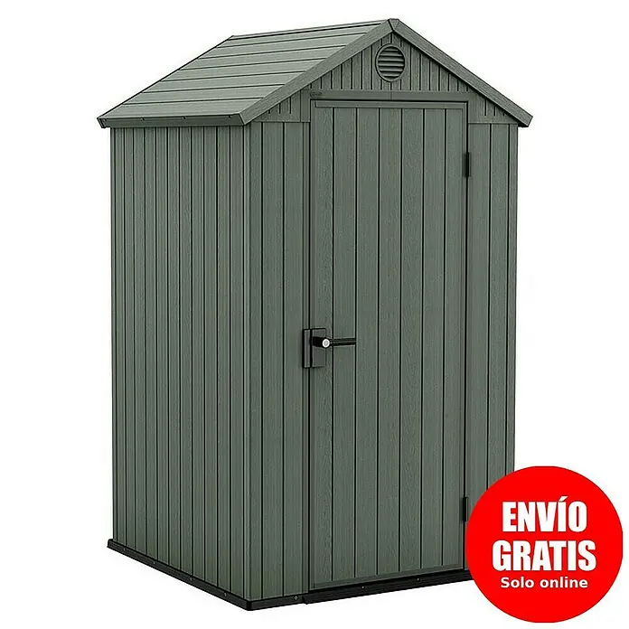 Keter Caseta de jardín Darwin 4X4 - Medidas ext. (An x Pr): 125,8 x 117 cm, Plástico, Verde, 1,5 m² - Un cobertizo de jardín verde con manija de puerta con cerradura, que proporciona una solución de almacenamiento exterior segura.