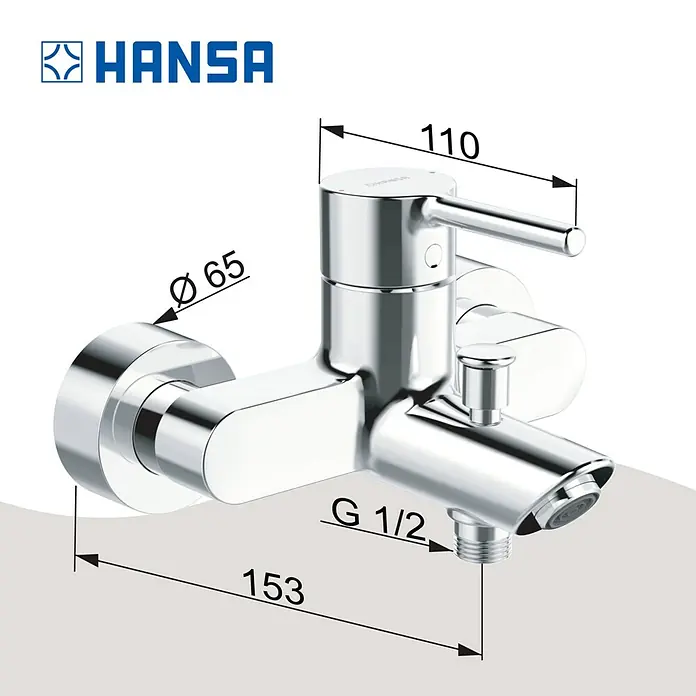 Hansa Vantis UP-Badewannenarmatur -  - Bild eines HANSA-Wasserhahns mit detaillierten Maßangaben, der die präzise Konstruktion und Funktionalität dieses hochwertigen Produkts hervorhebt.