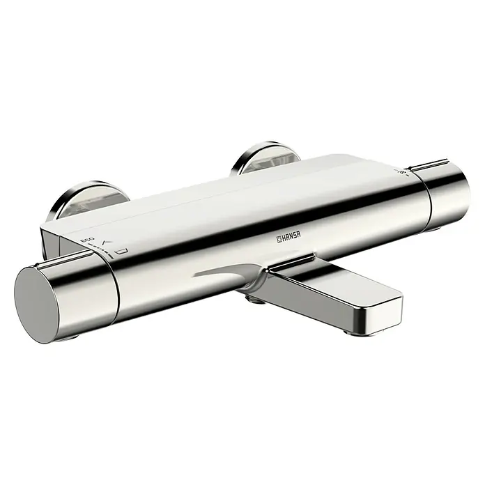 Hansa UP-Brausethermostat Optima - Chrom, Glänzend - Abbildung einer glänzenden HANSA Thermostatbatterie zur Temperaturregelung mit Eco-Funktion für das Badezimmer und Dusche.