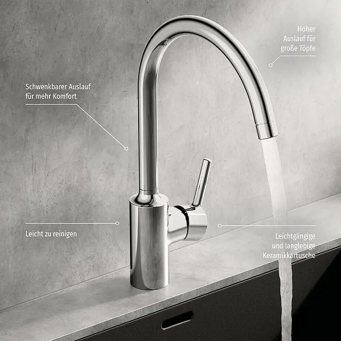 Hansa Vantis Spültischarmatur - Chrom, Glänzend - Der hochglanzpolierte Wasserhahn mit hohem Auslauf und komfortabler Bedienung ist die perfekte Ergänzung für jede moderne Küche.