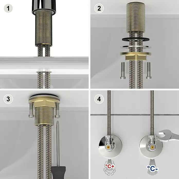 Hansa Vantis Spültischarmatur - Chrom, Glänzend, Bluetooth - Montageanleitung für eine Armatur mit vier Schritten.