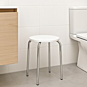 Taburete de baño (Blanco, Cromado, Redondeada, Diámetro: 32 cm, Altura: 47 cm)