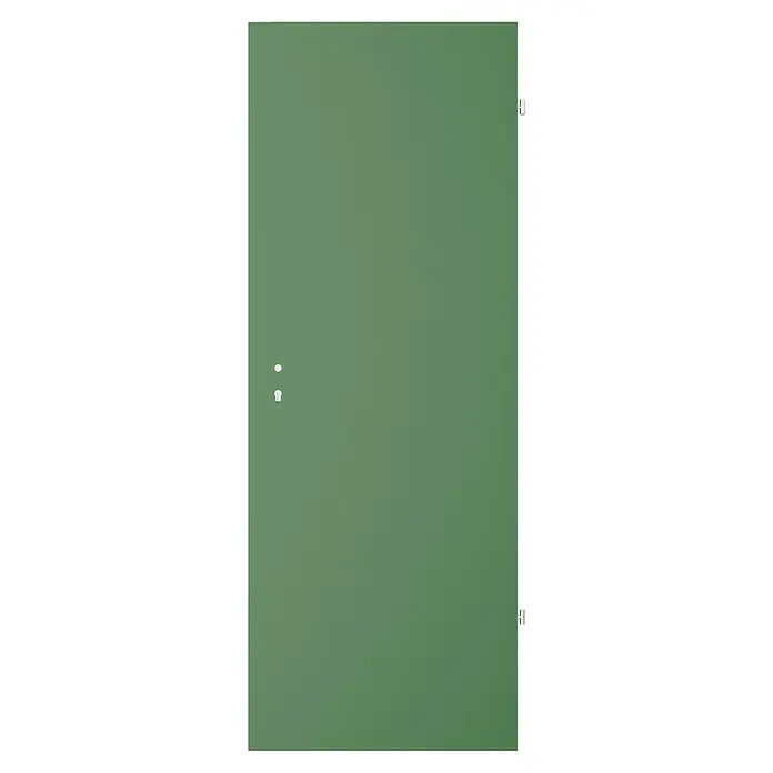 GetaDoor Getalit Zimmertür FM8237 - 735 x 1.985 mm, DIN Anschlag: Rechts, Edeltanne, Röhrenspan - Eine grüne Tür mit silbernen Beschlägen und einem einfachen Design. Ideal für moderne Innenräume und Büros.
