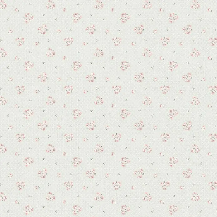 A.S. Création Maison Charme Vliestapete Blümchen - Hellgrau-Rot-Weiß, Floral, 10,05 x 0,53 m - Ein sanftes Blumenmuster mit zarten rosa Rosen, das eine romantische und verspielte Note verleiht. Perfekt für dekorative Zwecke.