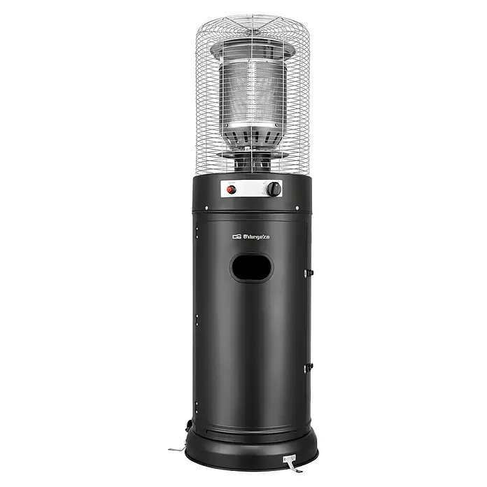 Orbegozo Estufa de exterior PHE86 - 5 kW - 10 kW, Altura: 137 cm - Un calefactor de patio negro de Orbegozo con rejilla de seguridad, perfecto para uso en exteriores. Diseño robusto que proporciona calor.