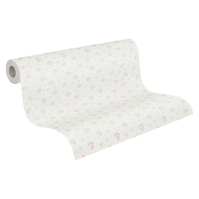 A.S. Création Maison Charme Vliestapete Blümchen - Hellgrau-Rot-Weiß, Floral, 10,05 x 0,53 m - Tapetenrolle mit floralem Muster.