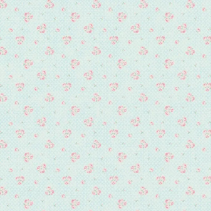 A.S. Création Maison Charme Vliestapete Blümchen - Blau-Rosa-Weiß, Floral, 10,05 x 0,53 m - Zartes Muster mit Rosenblüten auf hellblauem Grund, ideal für Vintage- und Shabby-Chic-Dekorationen, verleiht jedem Raum eine romantische Note.