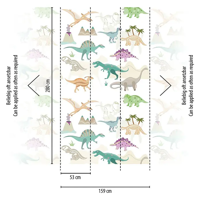 A.S. Création The Wall 2 Fototapete Dinos - B x H: 159 x 280 cm, Vlies - Dinosaurier-Tapete mit einer Höhe von 280 cm und einer Breite von 159 cm, ideal für Kinderzimmer. Die Tapete ist einfach anzubringen.