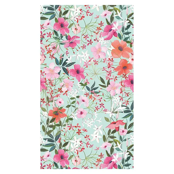 A.S. Création The Wall 2 Fototapete Blumen I - B x H: 159 x 280 cm, Vlies - Elegantes florales Muster mit rosa, weißen und roten Blumen auf einem erfrischenden mintgrünen Hintergrund. Perfekt für stilvolle Designs.