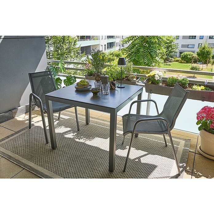 Sunfun Balkonmöbel-Set Maja/Gastro (3 -tlg., Aluminium, Sintered Stone, Textilen, Grau, Gartenstuhl stapelbar) | BAUHAUS