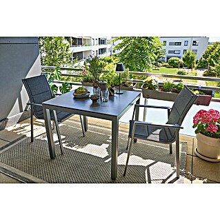 Sunfun Maja Balkonmöbel-Set II (3 -tlg., Aluminium, Sintered Stone, Textilen, Grau, Gartenstuhl stapelbar)