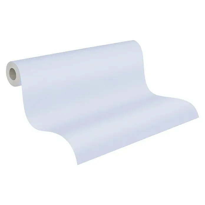 A.S. Création Maison Charme Vliestapete - Blau, Uni, 10,05 x 0,53 m - Nahaufnahme einer Küchenrolle mit einem hellen, ungemusterten Blatt. Ideal für Reinigungsarbeiten und zum Aufsaugen von Flüssigkeiten.
