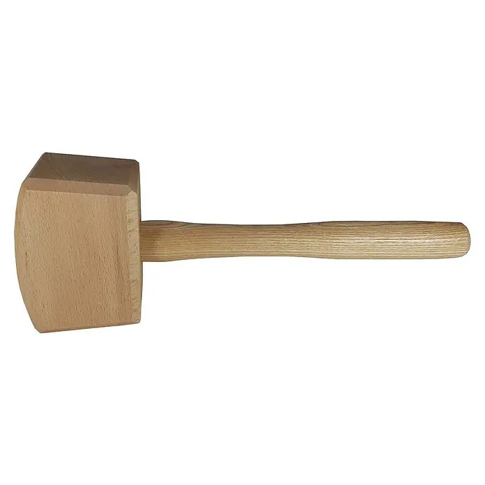 Heka Schreinerklüpfel - Maße Kopf: 100 x 60 mm, 4-Kant - Nahaufnahme eines hölzernen Schonhammers, der in Werkstätten und zur Holzbearbeitung eingesetzt wird. Er ist robust und langlebig für präzise Arbeiten.