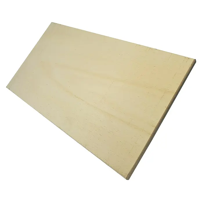 Heka Reibebrett - Mehrschichtholz, 32 x 18 cm - Nahaufnahme einer hellen, unbehandelten Sperrholzplatte, die die natürliche Maserung und Schichtung des Holzes hervorhebt. Ideal für DIY-Projekte.