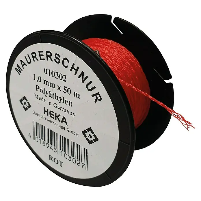 Heka Fliesenlegerschnur - Durchmesser: 1 mm, Länge: 50 m, Rot - Rolle rote Maurerschnur, 1,0 mm x 50 m, aus Polyäthylen, hergestellt in Deutschland von HEKA. Ideal für Maurerarbeiten.