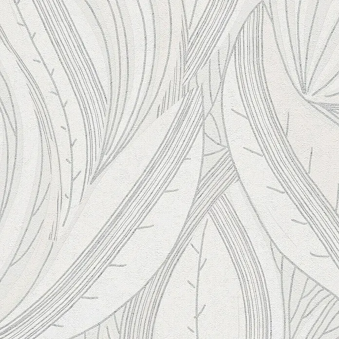 A.S. Création Metropolitan Stories Hot Spots Vliestapete Floral - Weiß-Hellgrau-Silber, Floral, 10,05 x 0,53 m - Abstraktes Wandbild mit grauen Blattlinien auf weißem Grund, das eine moderne und natürliche Atmosphäre schafft.