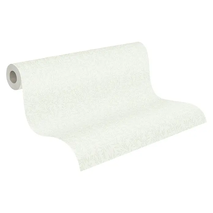 A.S. Création Maison Charme Vliestapete Ranken - Weiß-Grün, Floral, 10,05 x 0,53 m - Eine Rolle Tapete mit einem zarten Blattmuster in sanften Farbtönen, ideal für eine ruhige und stilvolle Raumgestaltung.