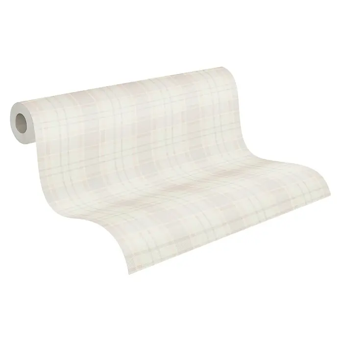 A.S. Création Maison Charme Vliestapete Karo - Creme-Beige-Grau, Grafisch, 10,05 x 0,53 m - Eine Rolle karierte, cremefarbene Tapete, ideal für eine stilvolle Wandgestaltung im Wohnbereich.