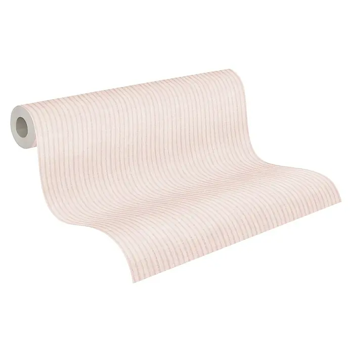 A.S. Création Maison Charme Vliestapete - Rosa-Creme, Streifen, 10,05 x 0,53 m - Nahaufnahme einer Rolle cremefarbener Tapete mit subtilen Streifen. Ideal für eine stilvolle Wandgestaltung im Innenbereich.