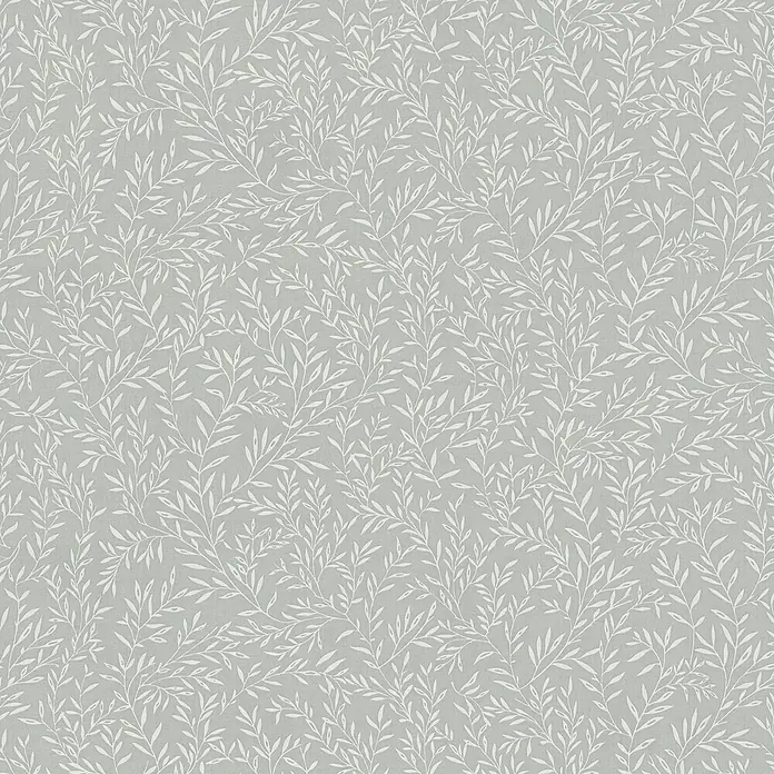 A.S. Création Maison Charme Vliestapete Ranken - Grau-Weiß, Floral, 10,05 x 0,53 m - Elegante Tapete mit zarten, weißen Blättern auf hellblauem Grund. Schafft eine ruhige und natürliche Atmosphäre in jedem Raum.