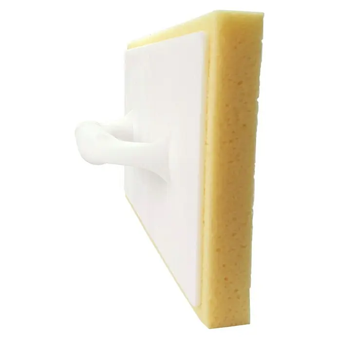 Heka Glättbrett - Hydroschwamm, 34 x 18 cm - Detailaufnahme eines gelben Schwammauftragsblocks mit weißem Griff, der sich ideal für professionelles Auftragen eignet.